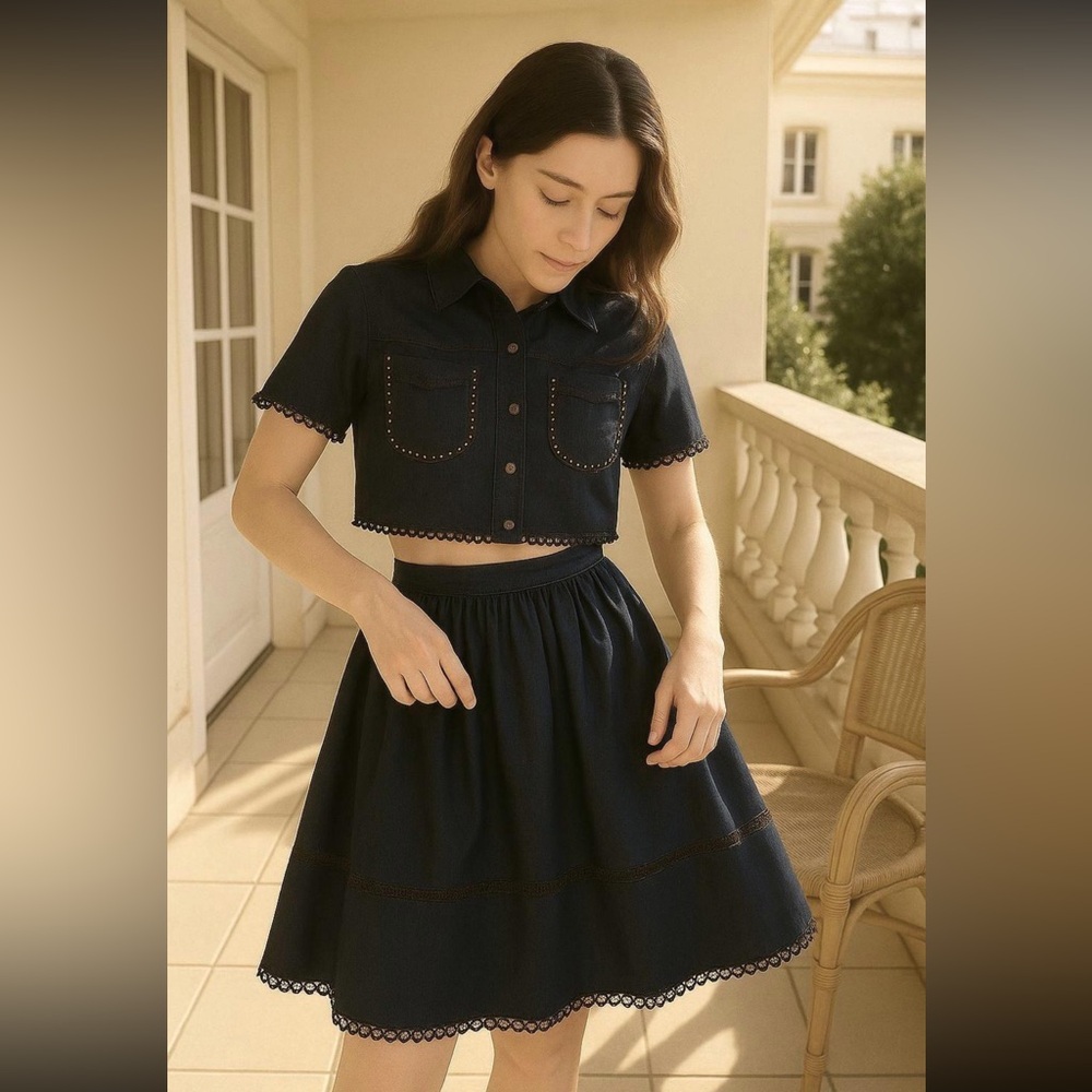 Elegant Navy Blue Women's Skirt and Top